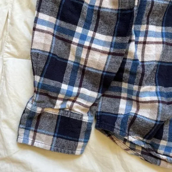 weatherproof vintage blue white plaid flannel shirt collared long sleeve cotton - Picture 7 of 8